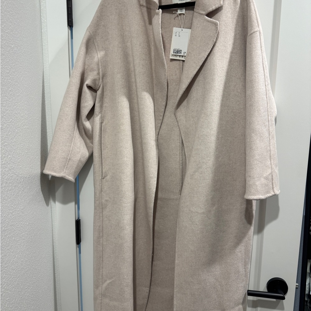 H&M Light Beige Long Open Front Coat